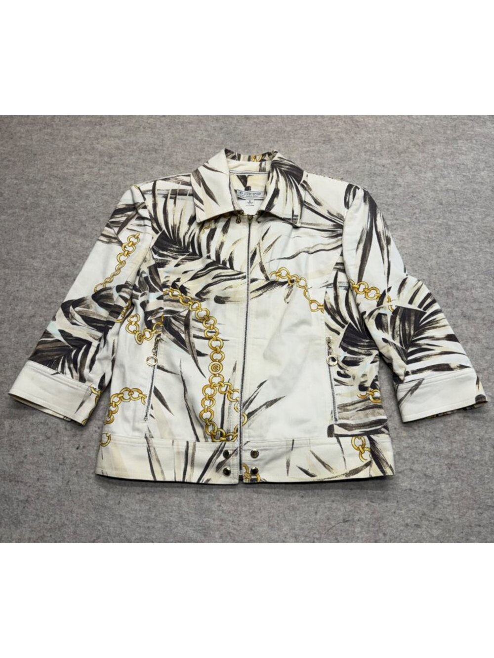 St. John Sport By Marie Gray Canvas Tropical Zip Up Jacket Size Petite